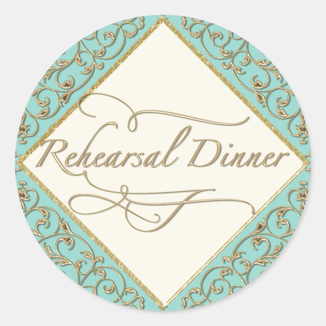 Art Deco Nouveau Lace Damask Golden Calligraphy Classic Round Sticker (Front)