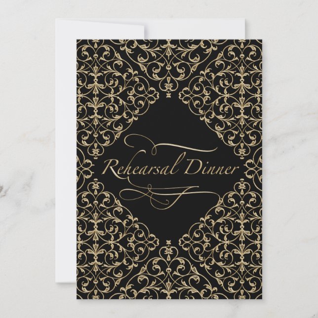 Art Deco Nouveau Lace Damask Golden Calligraphy Invitation (Front)