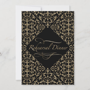 Art Deco Nouveau Lace Damask Golden Calligraphy Invitation