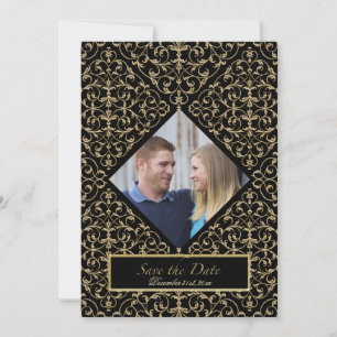 Art Deco Nouveau Lace Damask Golden Calligraphy Invitation