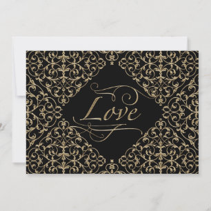 Art Deco Nouveau Lace Damask Golden Calligraphy Invitation