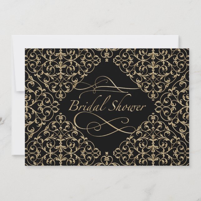 Art Deco Nouveau Lace Damask Golden Calligraphy Invitation (Front)