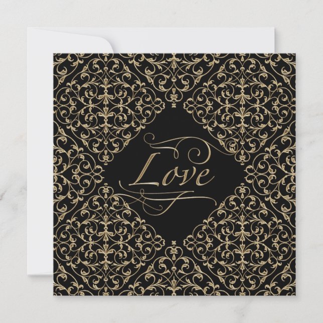 Art Deco Nouveau Lace Damask Golden Calligraphy Invitation (Front)