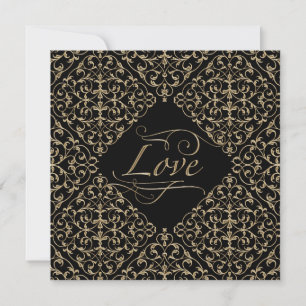 Art Deco Nouveau Lace Damask Golden Calligraphy Invitation
