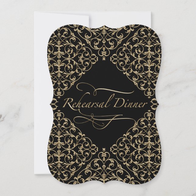 Art Deco Nouveau Lace Damask Golden Calligraphy Invitation (Front)