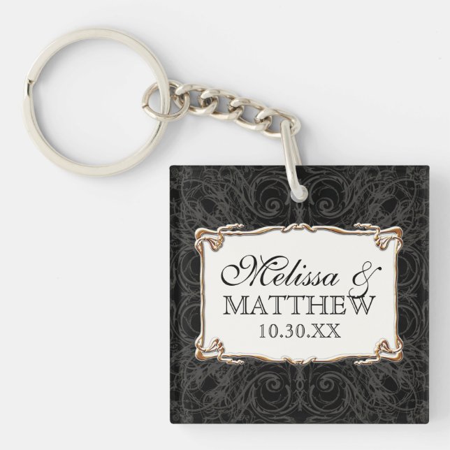 Art Deco Nouveau Lace n Gold Look Personalised Key Ring (Front)