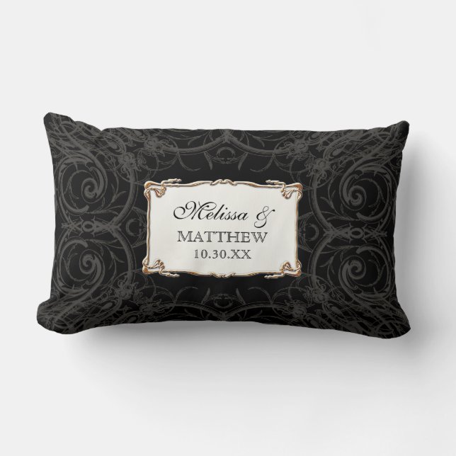 Art Deco Nouveau Lace n Gold Look Personalised Lumbar Cushion (Front)