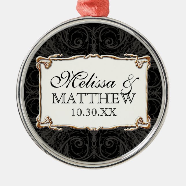 Art Deco Nouveau Lace n Gold Look Personalised Metal Ornament (Front)