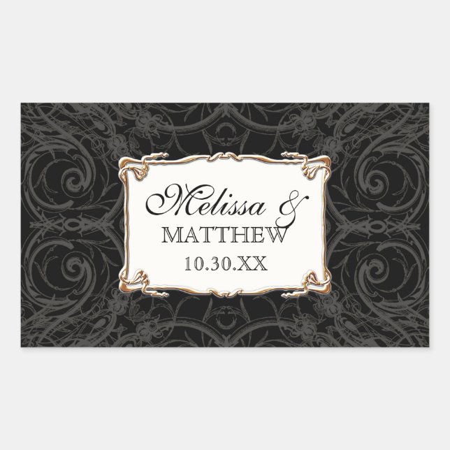 Art Deco Nouveau Lace n Gold Look Personalised Rectangular Sticker (Front)