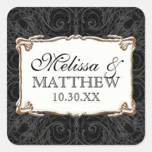 Art Deco Nouveau Lace n Gold Look Personalised Square Sticker
