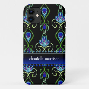 Art Deco Nouveau Peacock Feather Colours Swirl Art iPhone 11 Case
