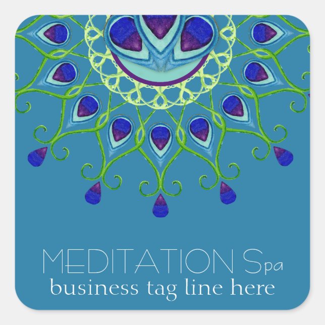 Art Deco Nouveau Peacock Feather Modern Business Square Sticker (Front)