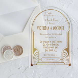 Art Deco Nouveau Speak Easy Party Gold & Black Acrylic Invitations