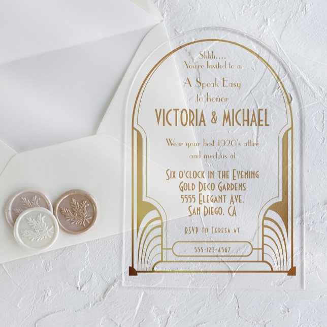 Art Deco Nouveau Speak Easy Party Gold & Black Acrylic Invitations (Creator Uploaded)