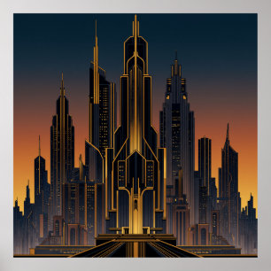 Art Deco Nouveau Style Cityscape Poster