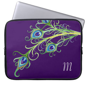 Art Deco Nouveau Style Peacock Feathers Swirl Laptop Sleeve