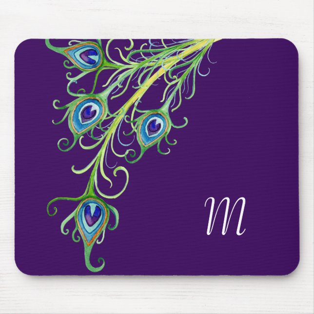 Art Deco Nouveau Style Peacock Feathers Swirl Mouse Pad (Front)