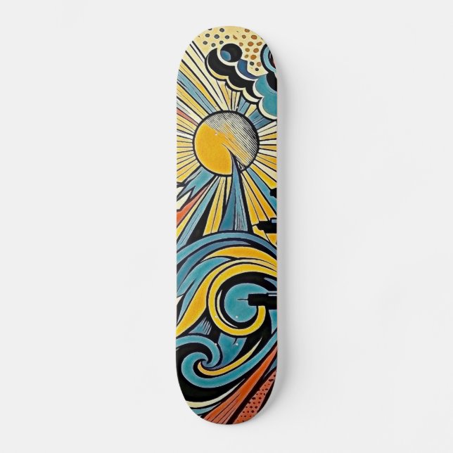 Art Deco Ocean Dreams Skateboard (Front)