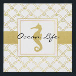 Art Deco Ocean Wave Patten Gold Glitter Seahorse Faux Canvas Print<br><div class="desc">This design features a seahorse with a gold effect ocean wave pattern. The Art Deco style coastal image makes a modern and unique faux canvas print with personalised text.</div>
