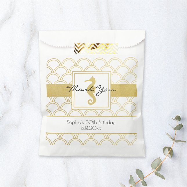 Art Deco Ocean Wave Patten Gold Glitter Seahorse Favour Bag (Creator Uploaded)