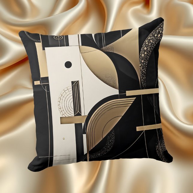 Art Deco old Gold Black Geometric Circle Design Cushion (Creator Uploaded)