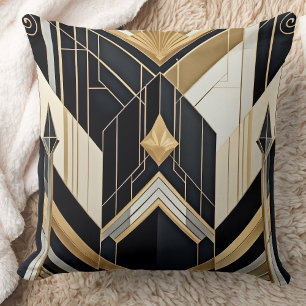 Art Deco old Gold Black Geometric tri Design Cushion