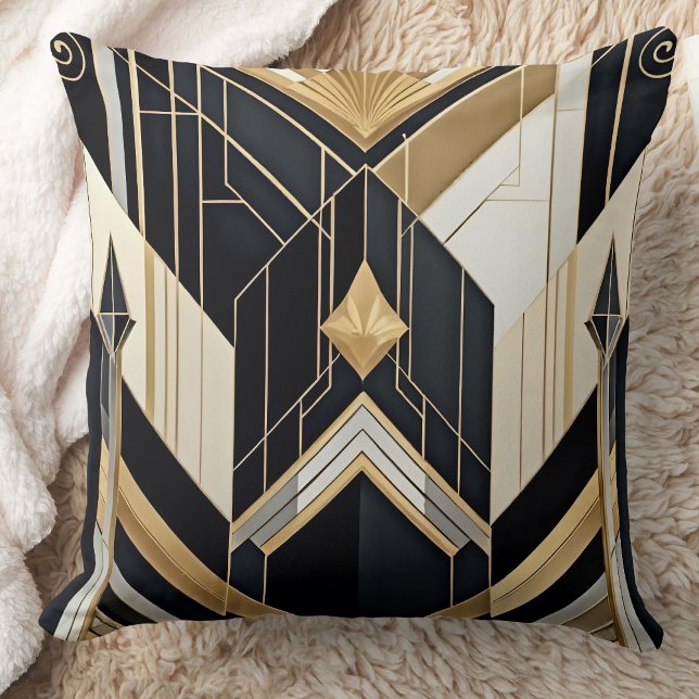 Art Deco old Gold Black Geometric tri Design Cushion (Creator Uploaded)