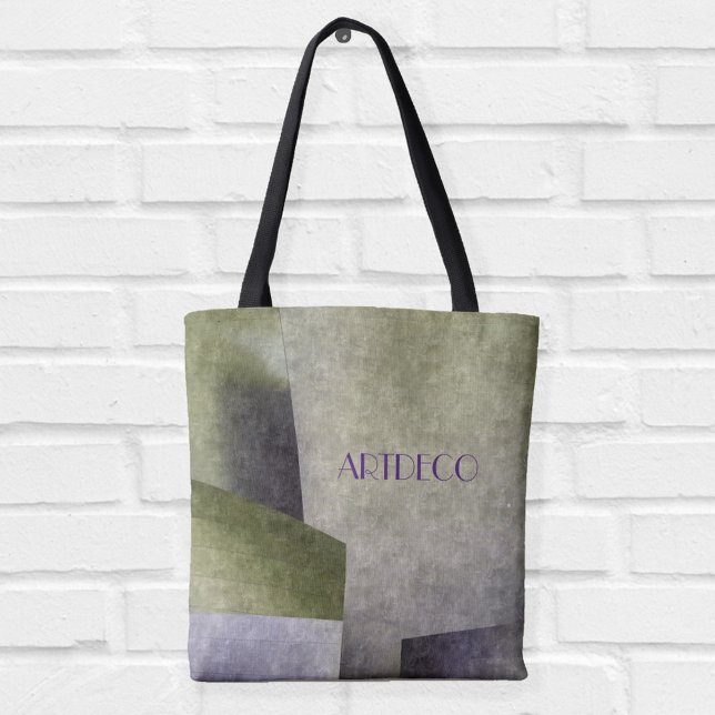 Art Deco Olive Green and Purple Abstract Tote Bag (Creator Uploaded)