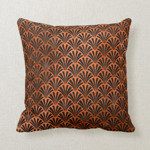 Art Deco Orange Black Metallic Seashells Scale Cushion