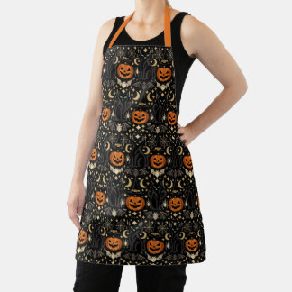 Art Deco Orange Carved Pumpkins Apron