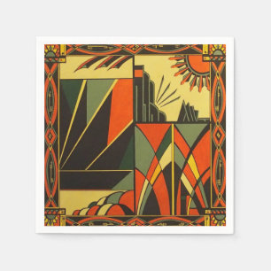 art deco orange napkin pack