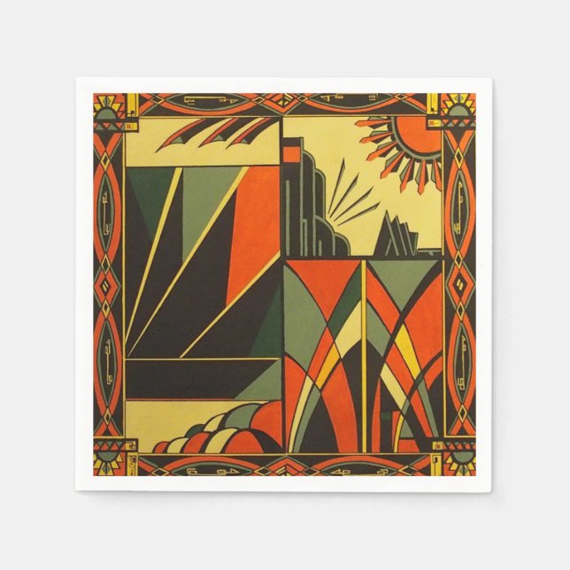 art deco orange napkin pack (Front)