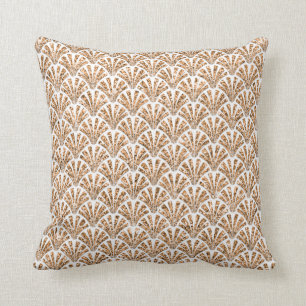 Art Deco Orange White Glitter Peach Seashell Scale Cushion