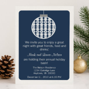 Art Deco Ornament Christmas Party Blue Invitation