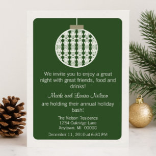 Art Deco Ornament Christmas Party Green Invitation