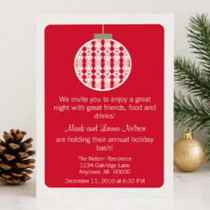 Art Deco Ornament Christmas Party Red Invitation