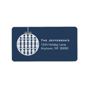 Art Deco Ornament Holiday Address Labels, Blue Label