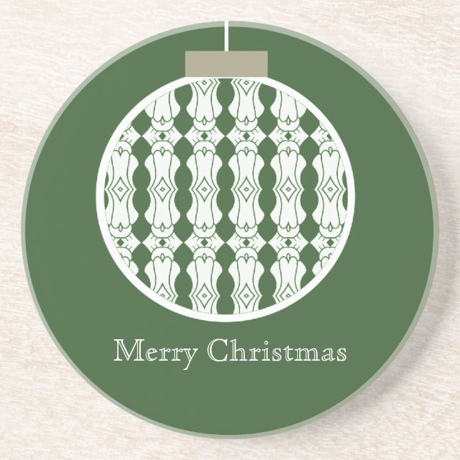 Art Deco Ornament Holiday Coaster, Holly Green Coaster (Front)