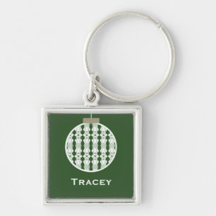 Art Deco Ornament Holiday Keychain, Holly Green Key Ring