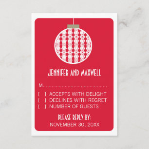 Art Deco Ornament Holiday Wedding RSVP Card, Red Card