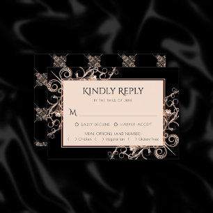 Art Deco Ornamental Black Copper Nouveau Entree RSVP Card