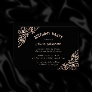 Art Deco Ornamental   Black Copper Nouveau Party Invitation