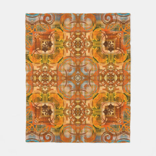 art deco ornamental vintage pattern in orange, old fleece blanket