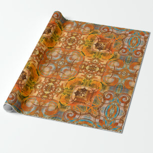art deco ornamental vintage pattern in orange, old wrapping paper