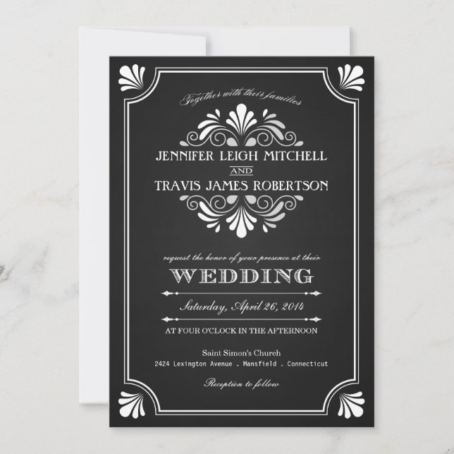 Art Deco Ornate Chalkboard Wedding Invitations (Front)