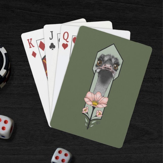 Art Deco Ostrich Flowers Green Playing Cards (Creator Uploaded)