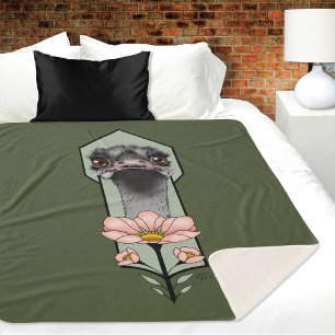 Art Deco Ostrich Flowers Green Sherpa Blanket