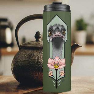 Art Deco Ostrich Flowers Green Thermal Tumbler
