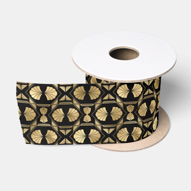 Art Deco Oval Fan Geometric Pattern Design Satin Ribbon (Spool)