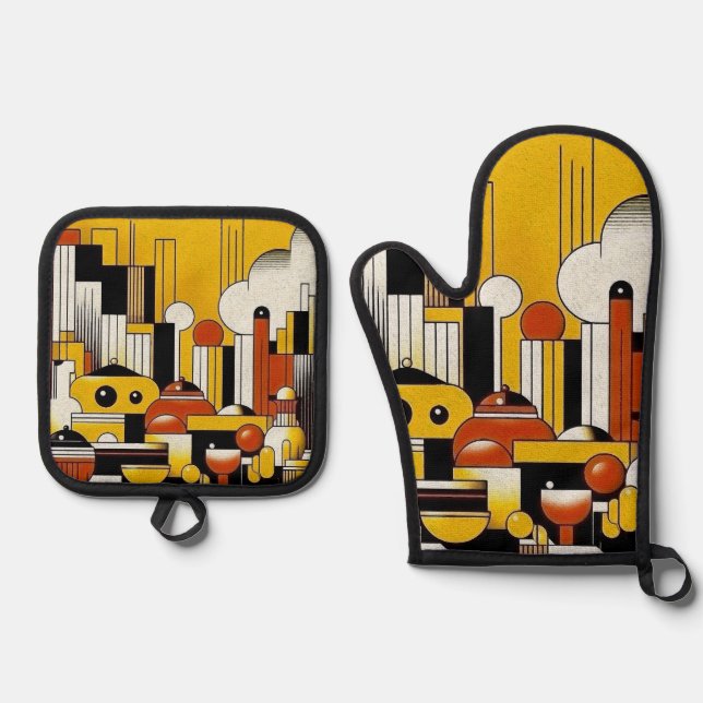 Art Deco Oven Mitt & Pot Holder Set (Front)